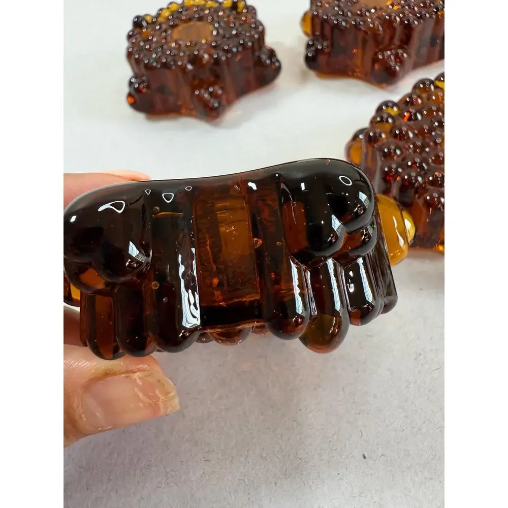 Amber Glass Star Votives Set of 4 Rustic Wedding Centerpiece Candle Holders